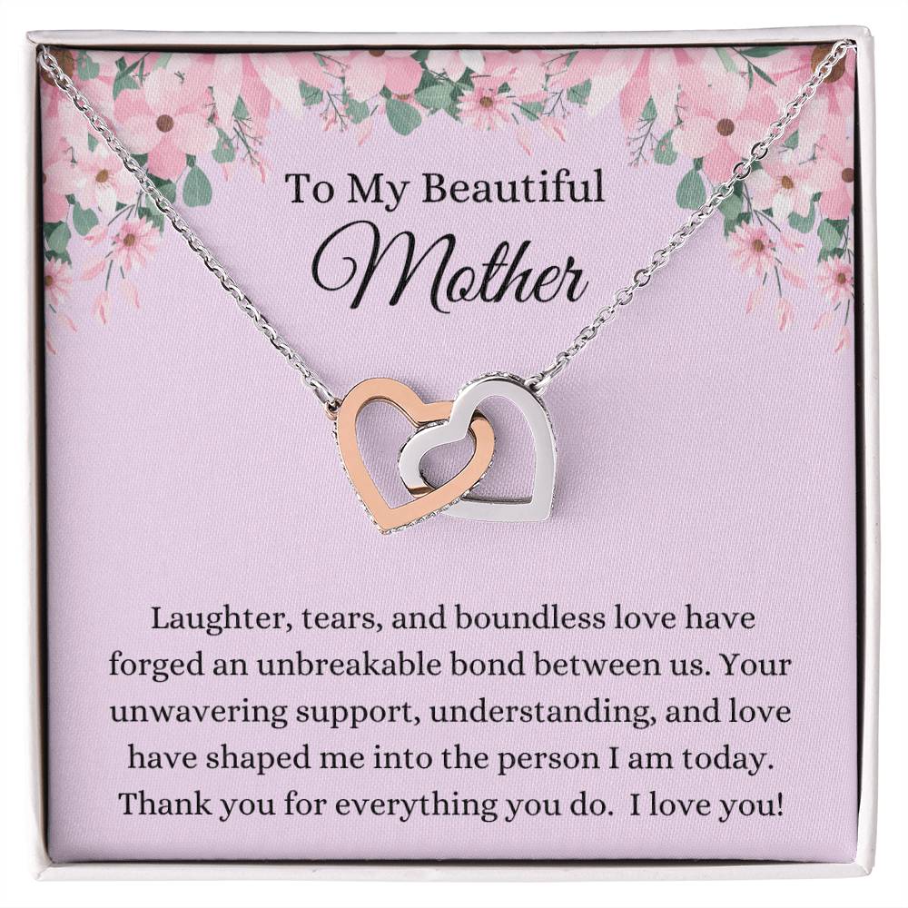 To My Beautiful Mother - Hearts Intertwined Necklace