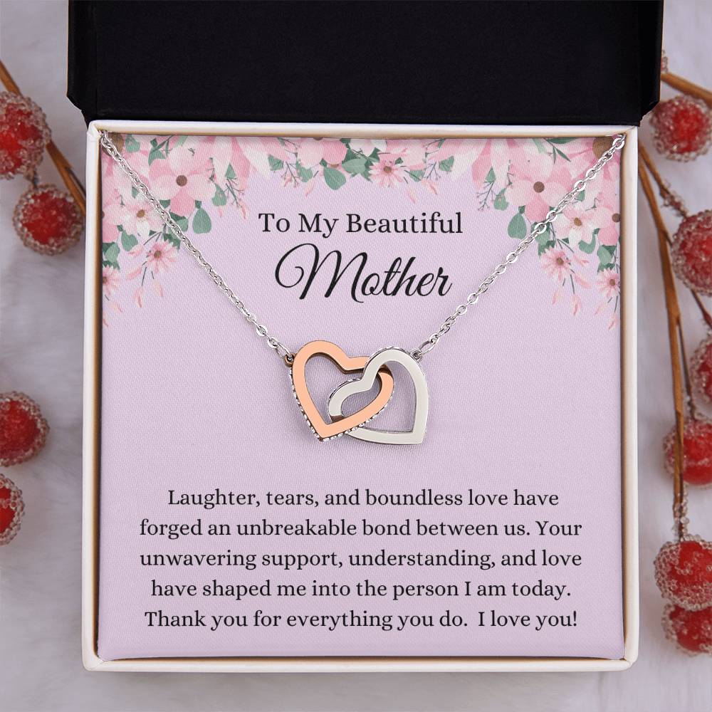 To My Beautiful Mother - Hearts Intertwined Necklace