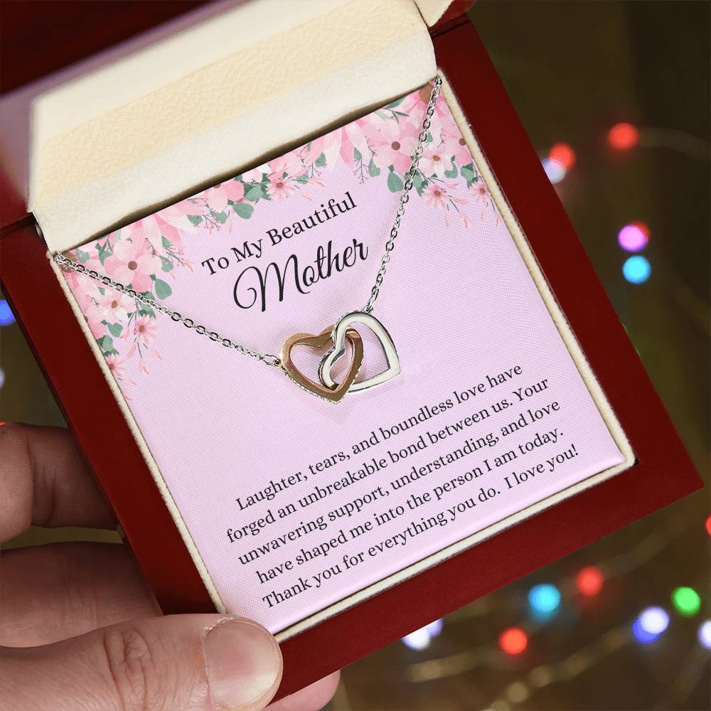 To My Beautiful Mother - Hearts Intertwined Necklace