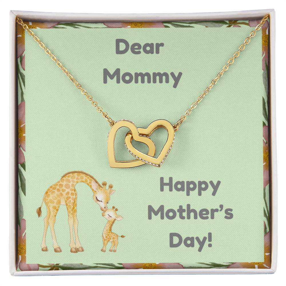 Dear Mommy Mother and Baby Giraffe - Hearts Intertwined Necklace