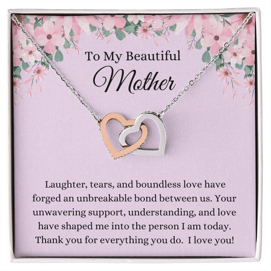 To  My Beautiful Mother - Hearts Intertwined Necklace