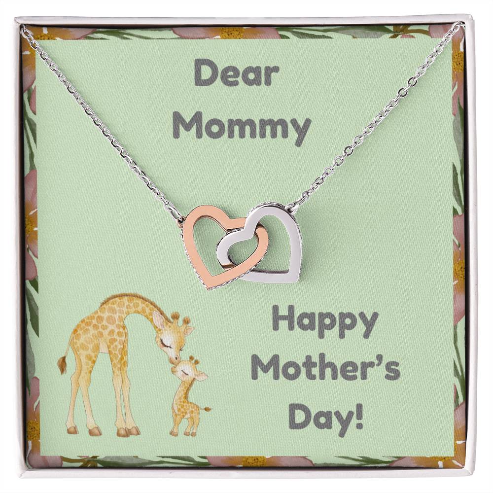 Dear Mommy Mother and Baby Giraffe - Hearts Intertwined Necklace