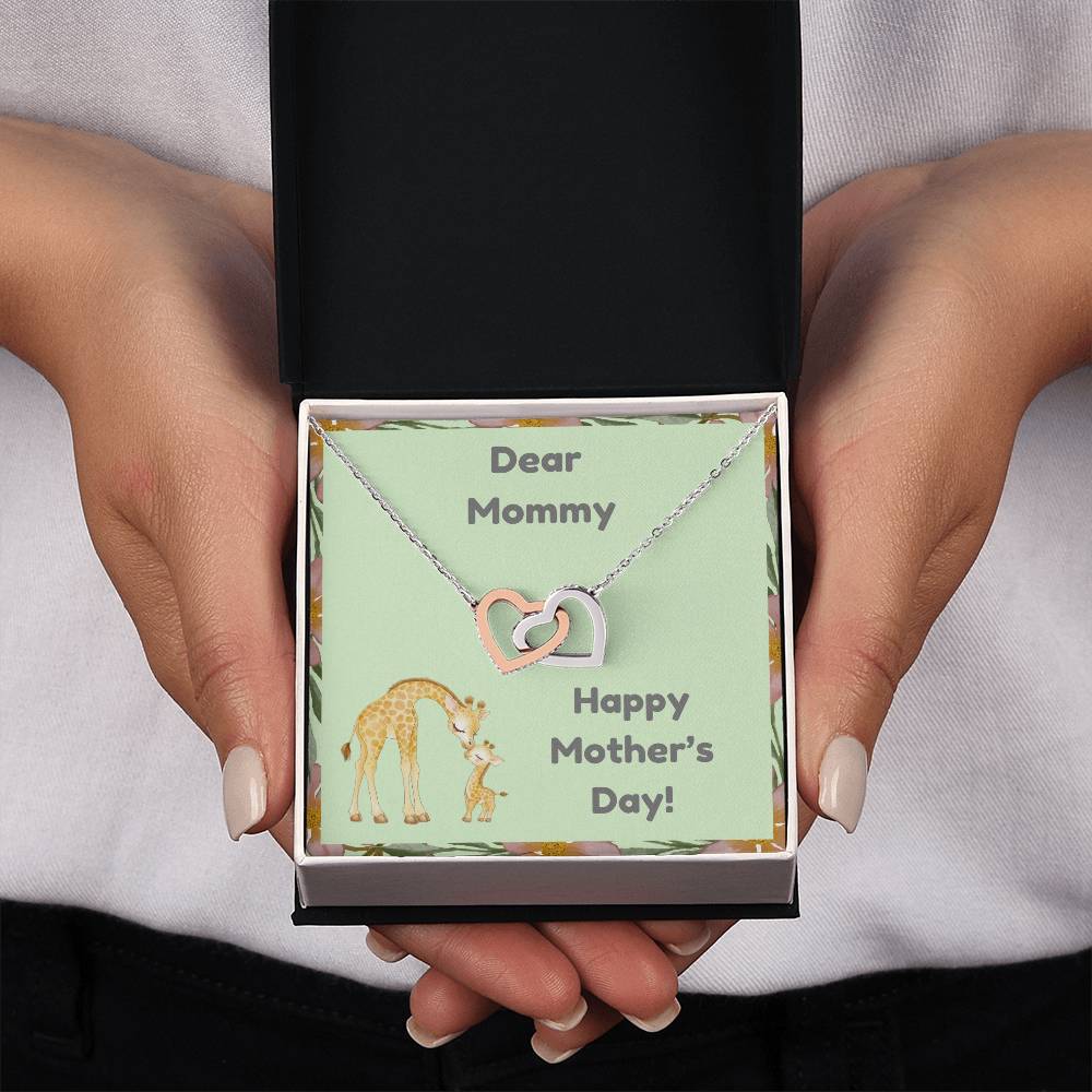 Dear Mommy Mother and Baby Giraffe - Hearts Intertwined Necklace