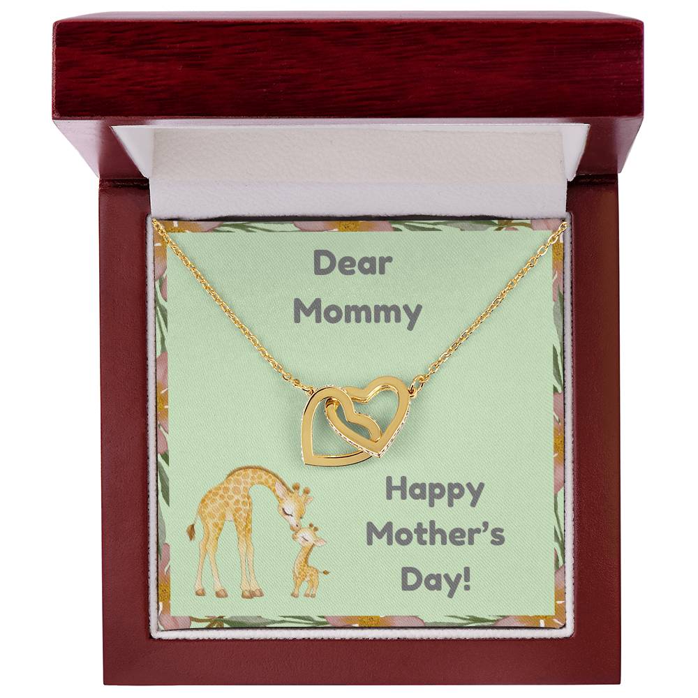 Dear Mommy Mother and Baby Giraffe - Hearts Intertwined Necklace