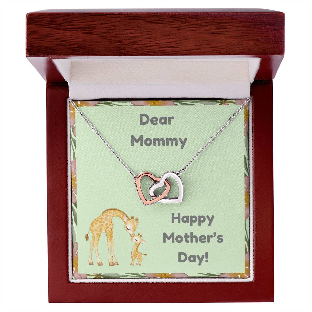 Dear Mommy Mother and Baby Giraffe - Hearts Intertwined Necklace