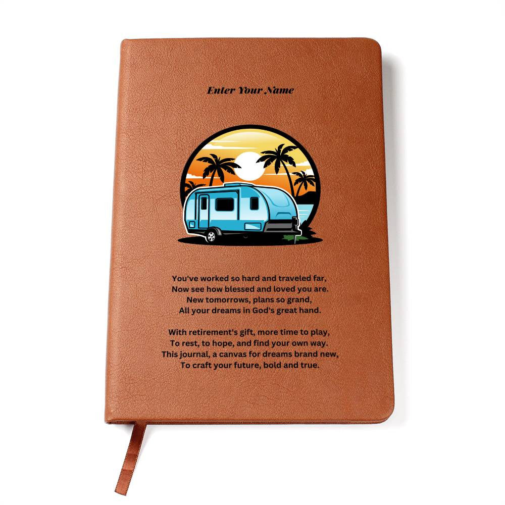 Personalized Vegan Leather Journal Retirement Gift with Graphic and Heartfelt Message